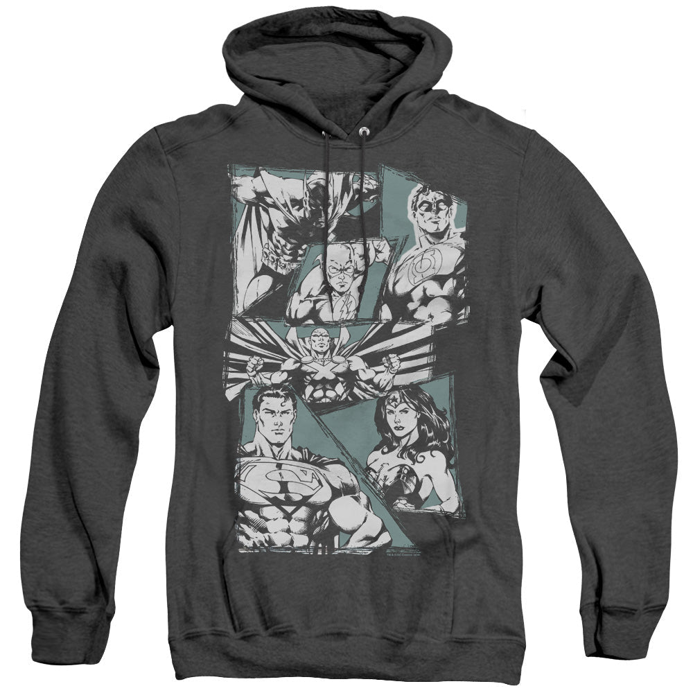 Justice League Of America A Mighty League Mens Heather Hoodie Black Officially Licensed