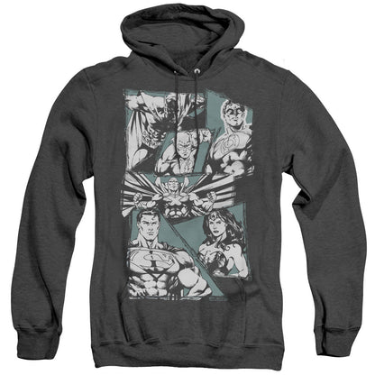 Justice League Of America A Mighty League Mens Heather Hoodie Black Officially Licensed
