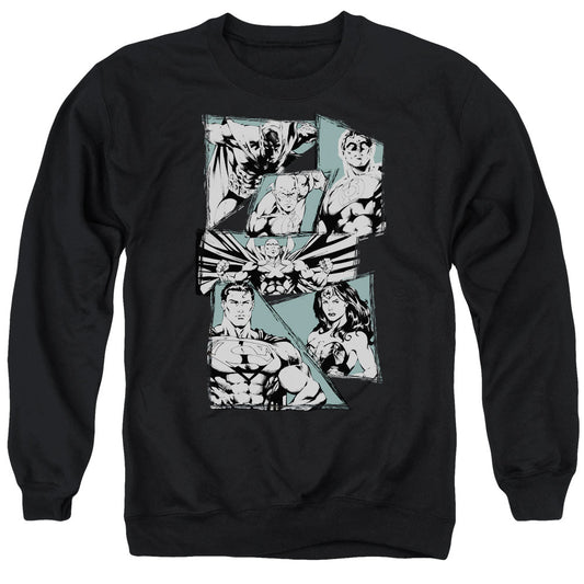 Justice League Of America A Mighty League Mens Crewneck Sweatshirt Black Officially Licensed