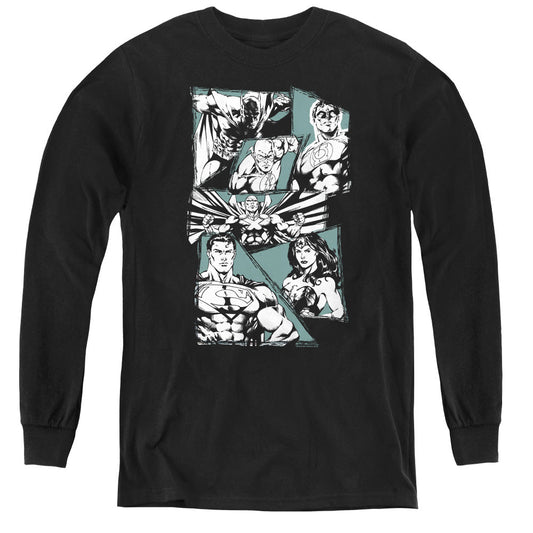 Justice League a Mighty League Long Sleeve Kids Youth T Shirt Black Officially Licensed