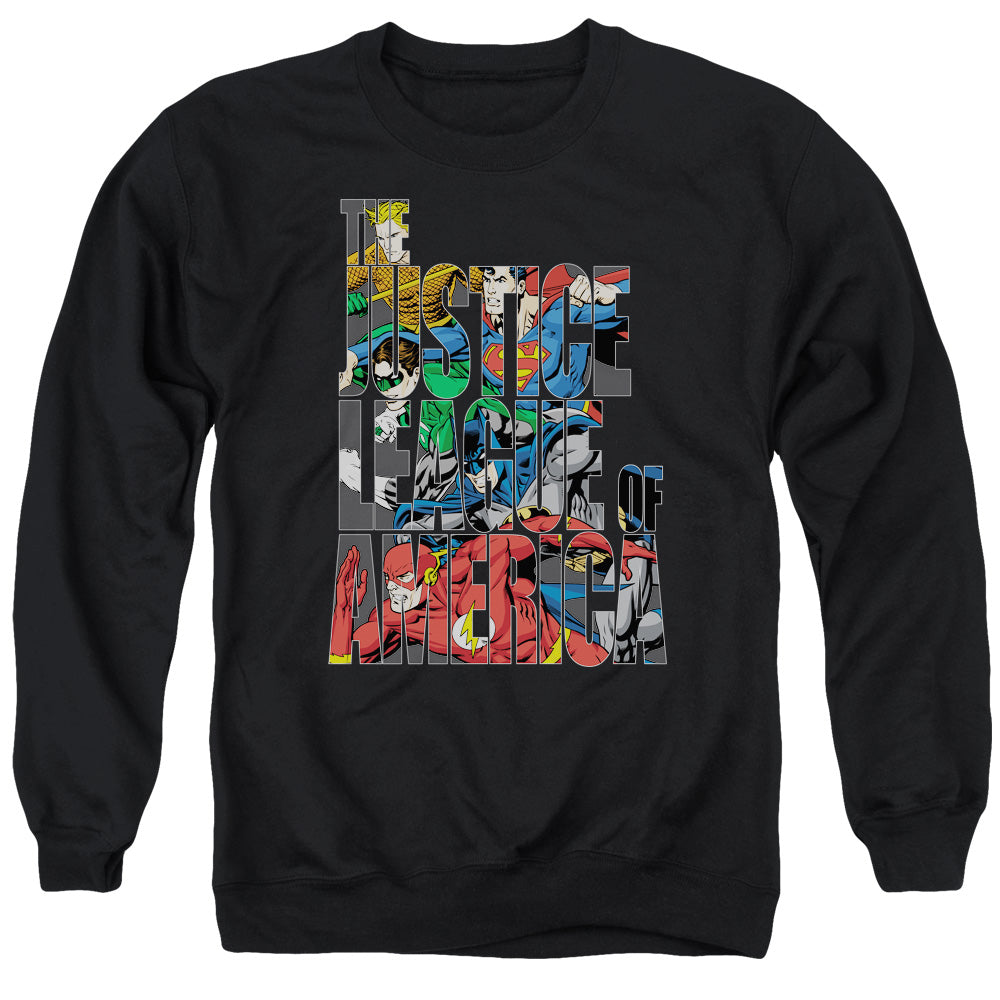 Justice League Of America Lettered League Mens Crewneck Sweatshirt Black Officially Licensed