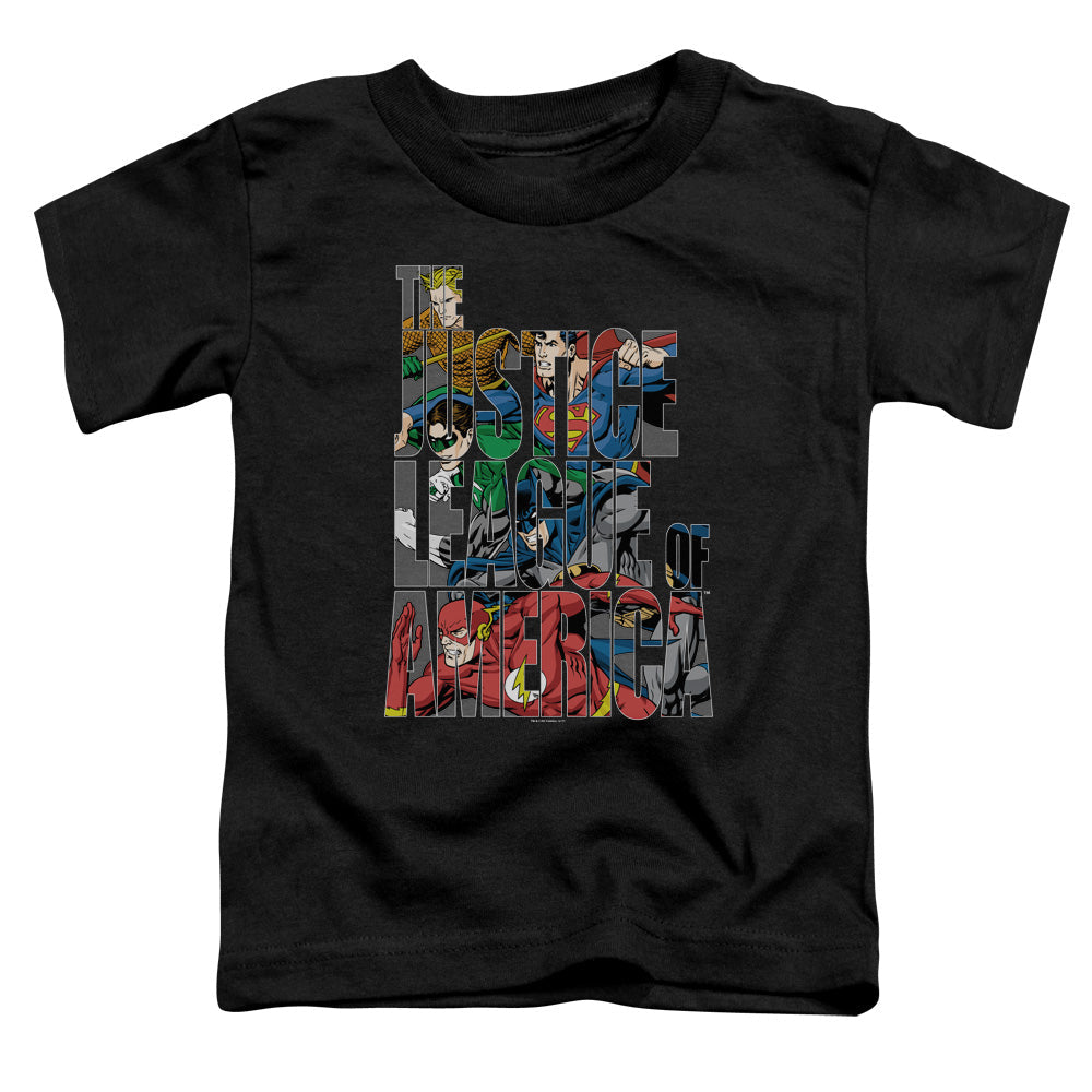 Justice League Lettered League Toddler Kids Youth T Shirt Black Officially Licensed