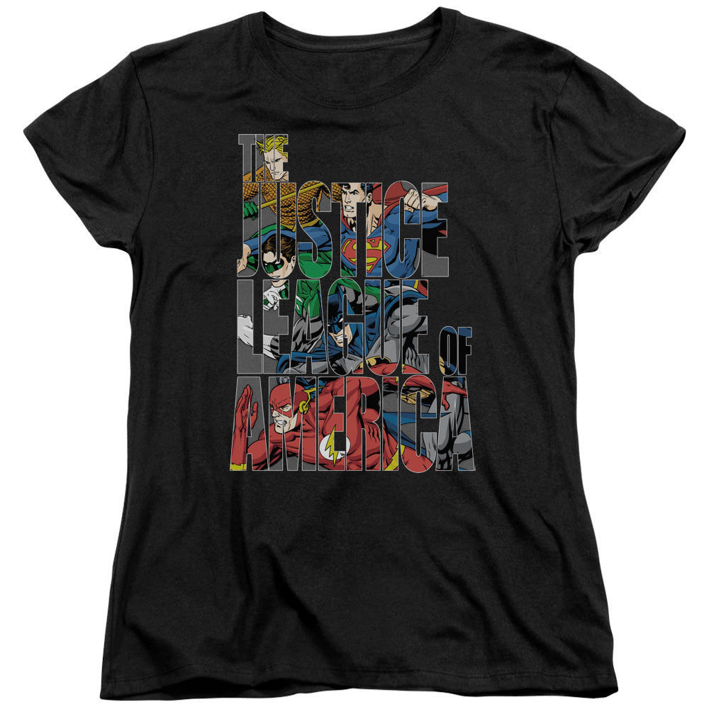 Justice League Lettered League Womens T Shirt Black Officially Licensed
