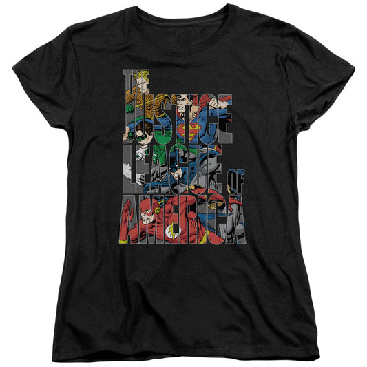 Justice League Lettered League Womens T Shirt Black Officially Licensed