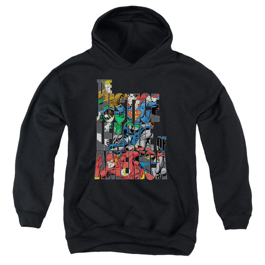Justice League Lettered League Kids Youth Hoodie Black Officially Licensed