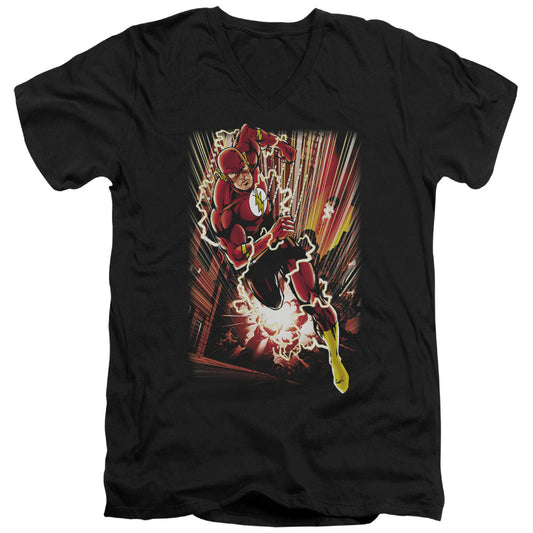 Justice League Street Speed Mens Slim Fit V-Neck T Shirt Black Officially Licensed