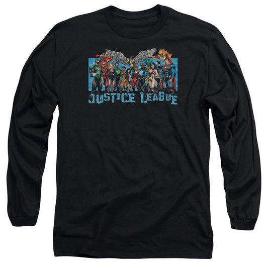 Justice League League Lineup Mens Long Sleeve Shirt Black Officially Licensed