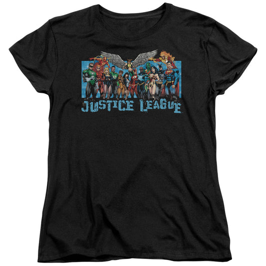 Justice League League Lineup Womens T Shirt Black Officially Licensed