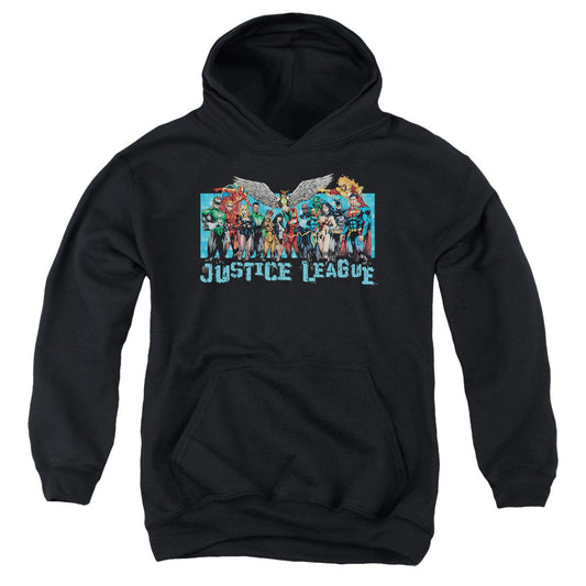 Justice League League Lineup Kids Youth Hoodie Black Officially Licensed