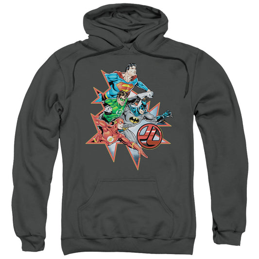 Justice League Starburst Mens Hoodie Charcoal Officially Licensed