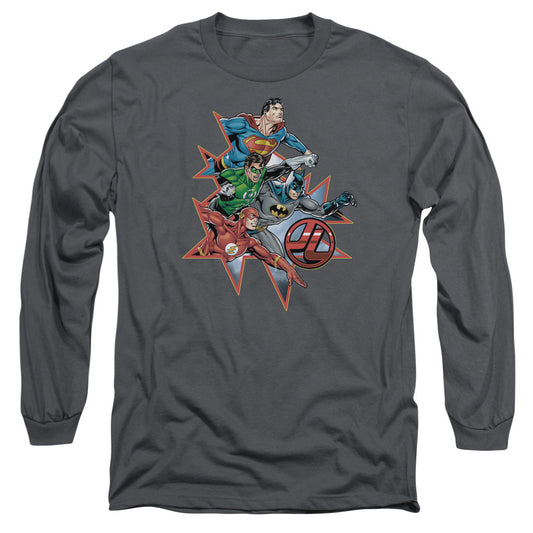 Justice League Starburst Mens Long Sleeve Shirt Charcoal Officially Licensed