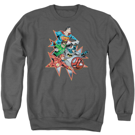 Justice League Starburst Mens Crewneck Sweatshirt Charcoal Officially Licensed