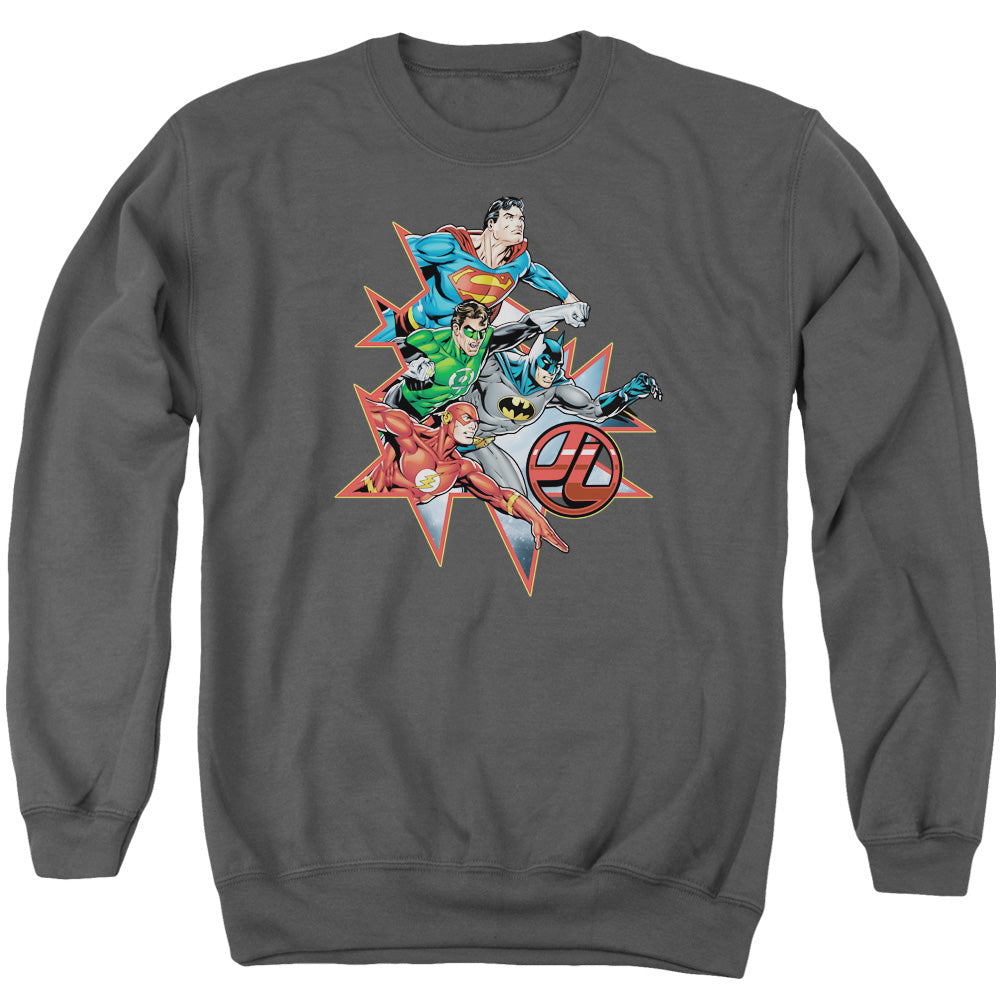 Justice League Of America Starburst Mens Crewneck Sweatshirt Charcoal Officially Licensed