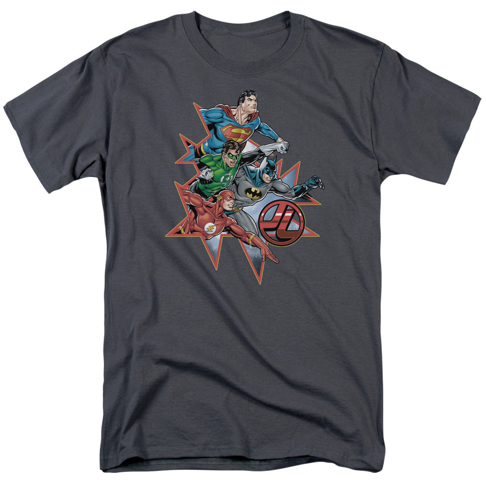Justice League Of America Starburst Mens T Shirt Charcoal Officially Licensed