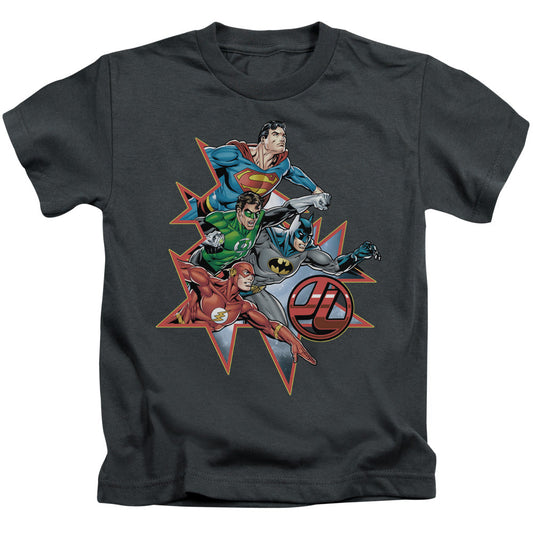 Justice League Starburst Juvenile Kids Youth T Shirt Charcoal Officially Licensed