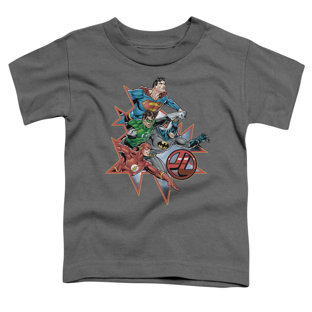 Justice League Starburst Toddler Kids Youth T Shirt Charcoal Officially Licensed