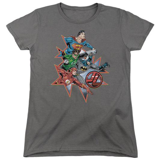 Justice League Starburst Womens T Shirt Charcoal Officially Licensed