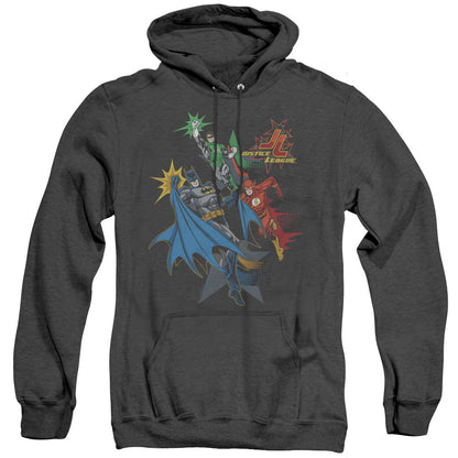 Justice League Of America Action Stars Mens Heather Hoodie Black Officially Licensed