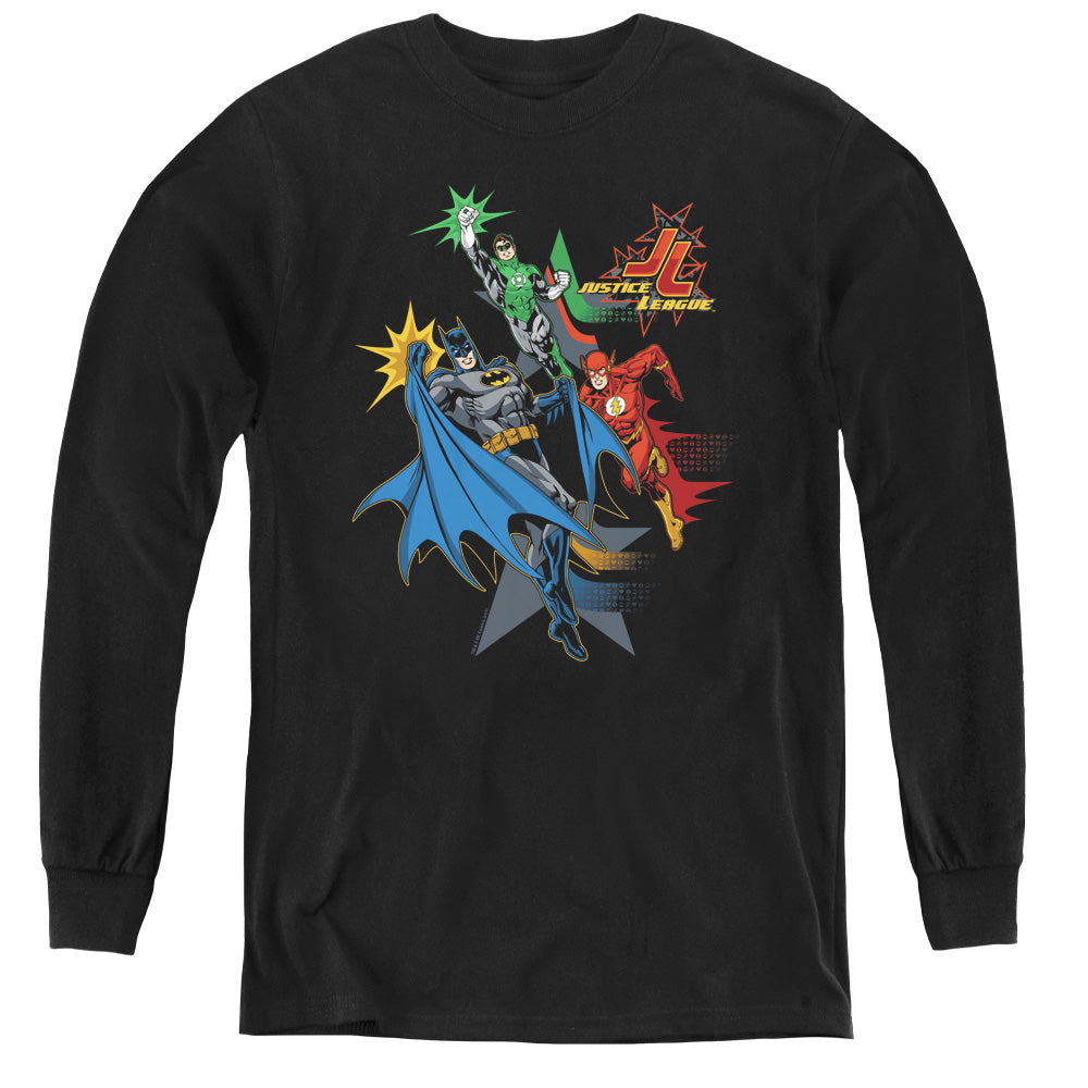 Justice League Action Stars Long Sleeve Kids Youth T Shirt Black Officially Licensed