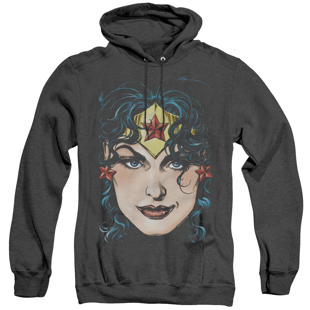 DCO Justice League Wonder Woman Head Heather Mens Hoodie Black Officially Licensed