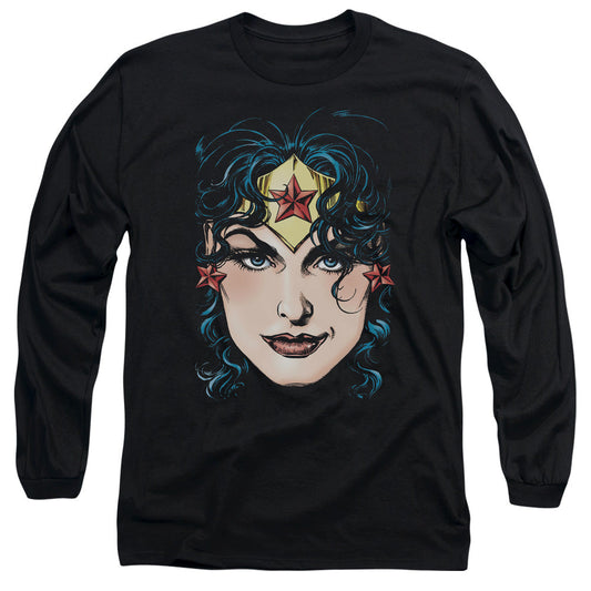 DCO Justice League Wonder Woman Head Mens Long Sleeve Shirt Black Officially Licensed