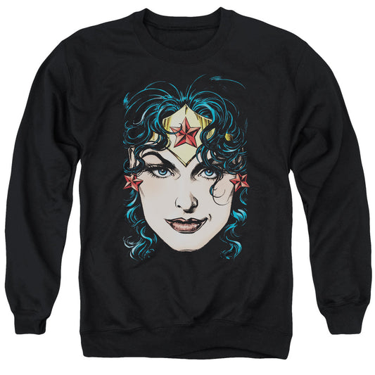 DCO Justice League Wonder Woman Head Mens Crewneck Sweatshirt Black Officially Licensed