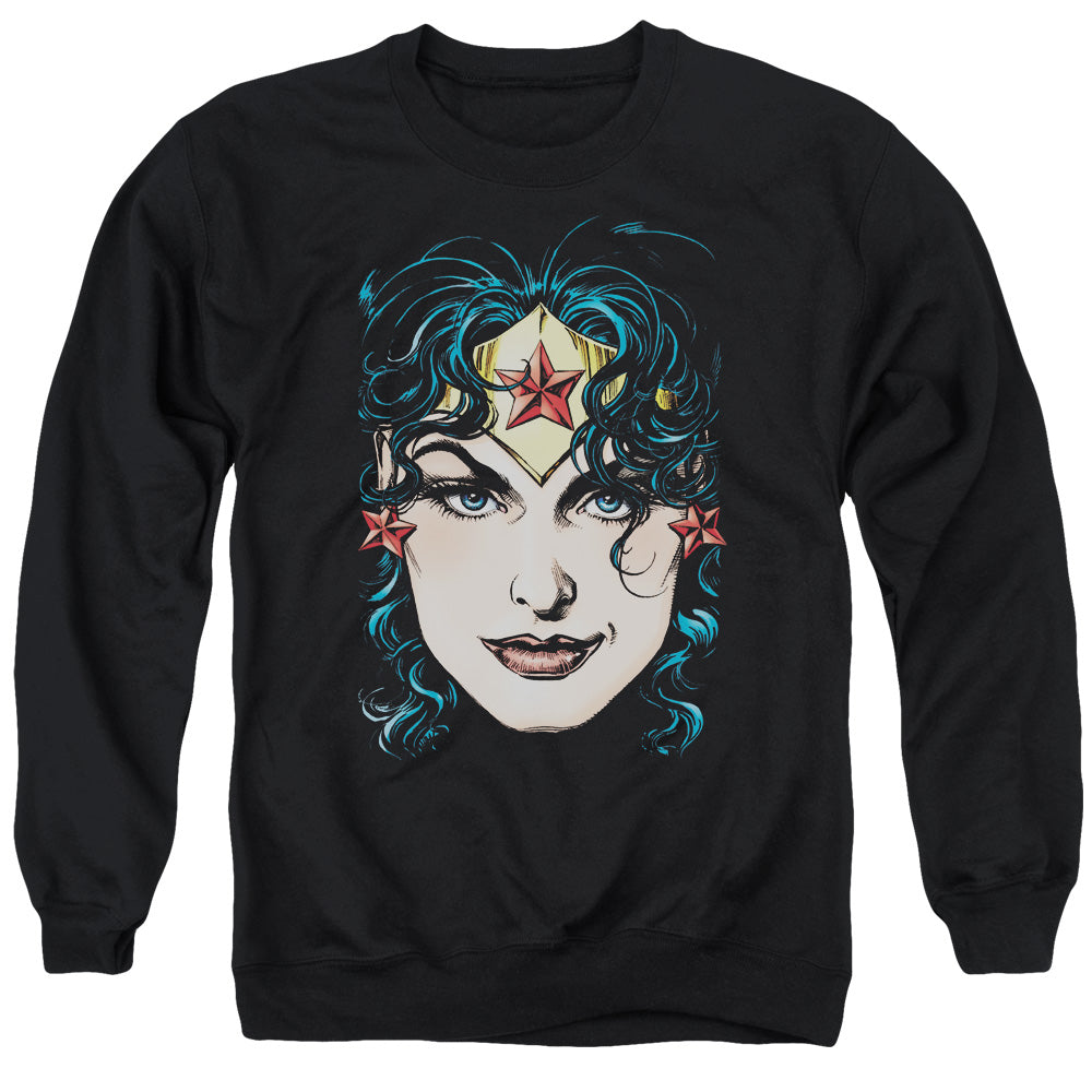 Dco Justice League Of America Wonder Woman Head Mens Crewneck Sweatshirt Black Officially Licensed