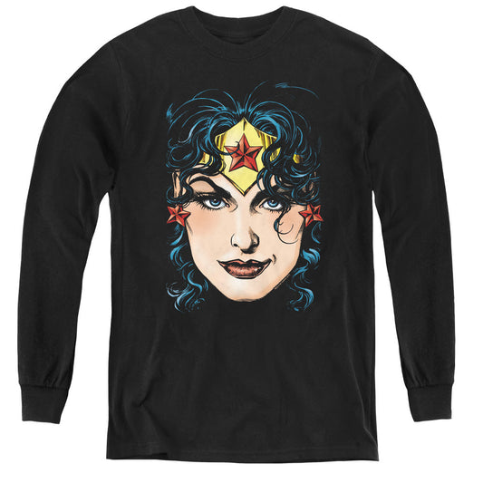 DCO Justice League Wonder Woman Head Long Sleeve Kids Youth T Shirt Black Officially Licensed