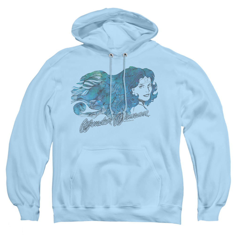 Justice League Of America Watercolor Hair Mens Hoodie Light Blue Officially Licensed