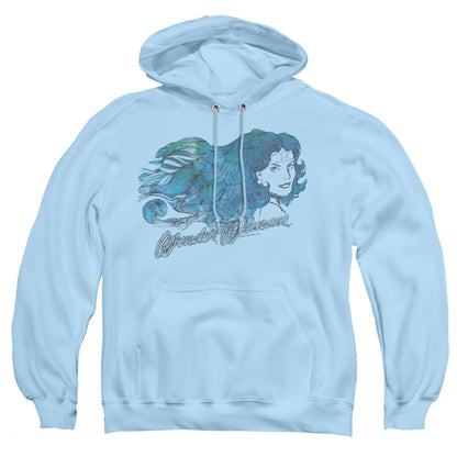 Justice League Of America Watercolor Hair Mens Hoodie Light Blue Officially Licensed