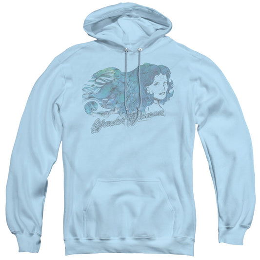 Justice League Watercolor Hair Mens Hoodie Light Blue Officially Licensed