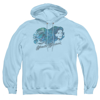Justice League Of America Watercolor Hair Mens Hoodie Light Blue Officially Licensed