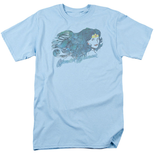 Wonder Woman Watercolor Hair Mens T Shirt Light Blue Officially Licensed