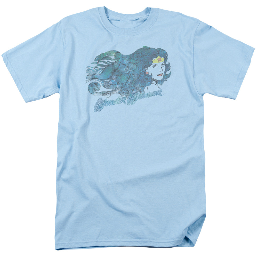 Justice League Of America Watercolor Hair Mens T Shirt Light Blue Officially Licensed