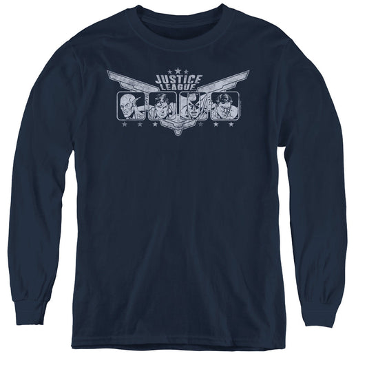 Justice League Justice Wings Long Sleeve Kids Youth T Shirt Navy Blue Blue Officially Licensed
