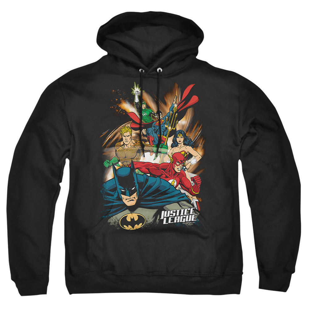Justice League Of America Starburst Mens Hoodie Black Officially Licensed