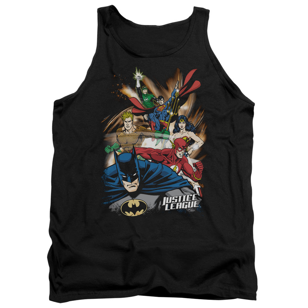 Justice League Starburst Mens Tank Top Shirt Black Officially Licensed