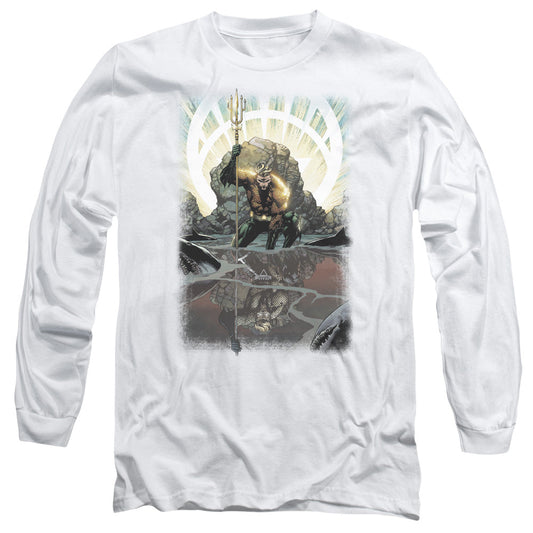 Justice League Brightest Day Aquaman Mens Long Sleeve Shirt White Officially Licensed