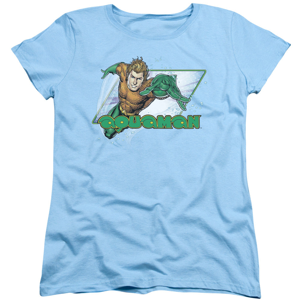 Justice League Aquaman Womens T Shirt Light Blue Officially Licensed