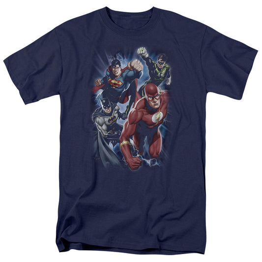 Justice League Storm Chasers Mens T Shirt Navy Blue Officially Licensed