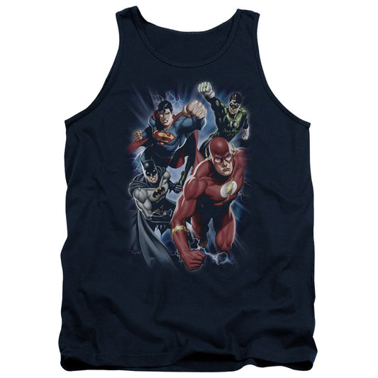 Justice League Storm Chasers Mens Tank Top Shirt Navy Blue Blue Officially Licensed