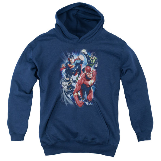 Justice League Storm Chasers Kids Youth Hoodie Navy Blue Blue Officially Licensed