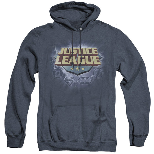 Justice League Storm Logo Heather Mens Hoodie Navy Blue Blue Officially Licensed