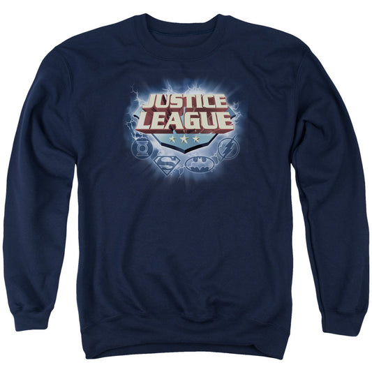 Justice League Storm Logo Mens Crewneck Sweatshirt Navy Blue Blue Officially Licensed