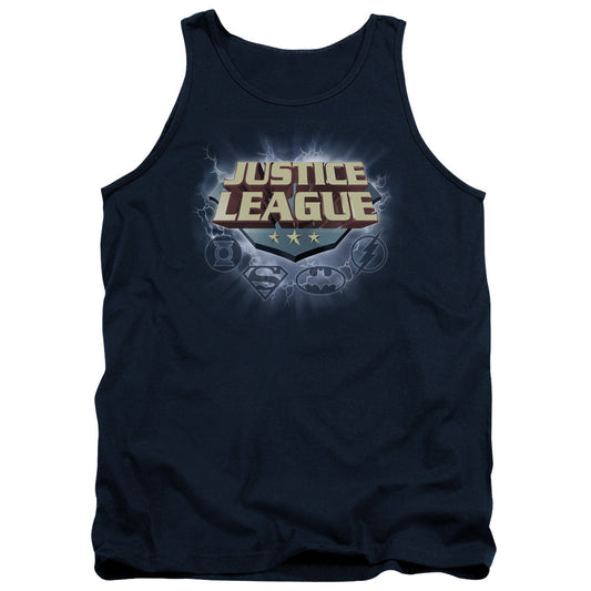 Justice League Storm Logo Mens Tank Top Shirt Navy Blue Blue Officially Licensed