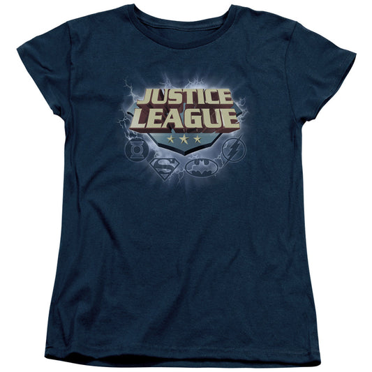 Justice League Storm Logo Womens T Shirt Navy Blue Blue Officially Licensed