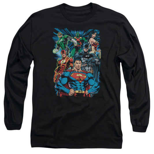 Justice League Justice is Served Mens Long Sleeve Shirt Black Officially Licensed