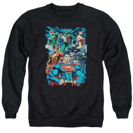 Justice League Justice is Served Mens Crewneck Sweatshirt Black Officially Licensed