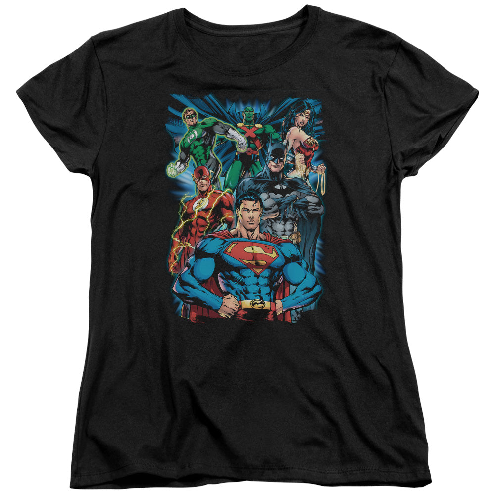 Justice League Justice is Served Womens T Shirt Black Officially Licensed