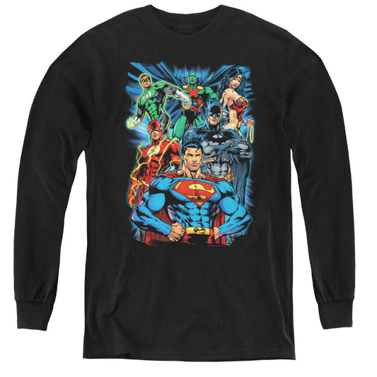 Justice League Justice is Served Long Sleeve Kids Youth T Shirt Black Officially Licensed